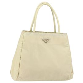 PRADA Tote Bag aus Nylon in Elfenbein Silber Auth ar13818