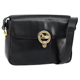 Borsa a Spalla CÉLINE Carrozza in Pelle Nera e Oro Auth ka264