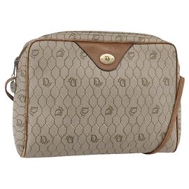 Christian Dior Borsa a spalla in tela a nido d'ape PVC beige oro Auth ki6153