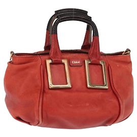 Chloé Borsa a mano in pelle Chloe Etel 2 in 1 Rossa Oro Auth BA8651
