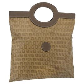 Borsa a mano in tela Zucchino FENDI PVC vintage marrone oro Auth ti3543