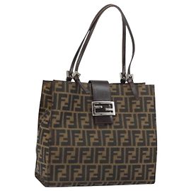 FENDI Zucca Canvas Mamma Baguette Tote Bag Braun Schwarz Auth 157686