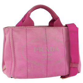PRADA Canapa PM Handtasche aus Canvas 2way Rosa Gold Auth ti3547