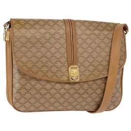 Céline Bolso de Hombro de Lona Macadam CELINE PVC Marrón Dorado Auth 156251