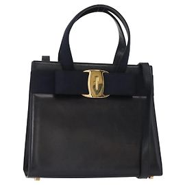 Sac à main en cuir Salvatore Ferragamo Vala 2 en 1 Marine Or Auth BA8399