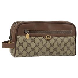 GUCCI GG Supreme Clutch Bag in PVC Pelle Beige Oro 014 58 6086 Auth bs31128