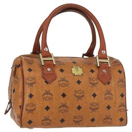 Borsa MCM Logogram Vicetos in pelle PVC marrone oro Auth BA8427