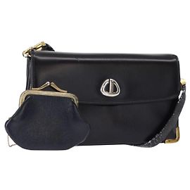 Borsa a Spalla Christian Dior in Pelle Blu Navy Oro Auth BA8402
