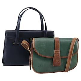 Céline Borsa a mano in pelle CELINE Givenchy 2 pezzi blu navy e verde Auth BA8093