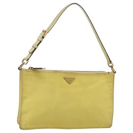 PRADA Accessory Pouch Nylon Yellow Gold Auth 152259