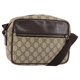 GUCCI GG Supreme Schultertasche PVC Beige Silber 114291 Auth yk19871