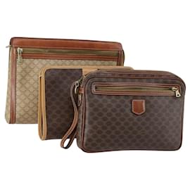 Céline Borsa Clutch in Tela Macadam CELINE in Pelle PVC 3 Pezzi Marrone Beige Auth 151904