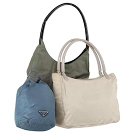 Borsa Tote PRADA Nylon 3 Set Beige Blu Khaki Auth am9798