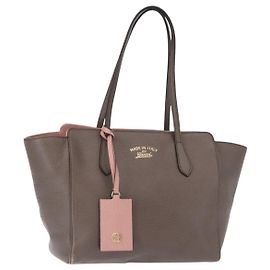 Bolso Tote Swing de cuero gris y dorado GUCCI 354408 Auth 148695