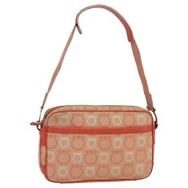 Bolsa de Ombro Gancini em Lona Laranja Dourada Auth BA8493 de Salvatore Ferragamo