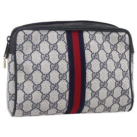 GUCCI GG Tela Sherry Line Clutch Rosso Blu 14.014.3553 Auth BA8450