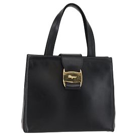 Borsa a mano Vala in pelle nera e oro Salvatore Ferragamo Auth BA7667