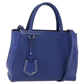 FENDI Petite Borsa a Mano Jules in Pelle 2in1 Blu Argento Auth BA7682