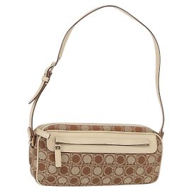 Borsa a Spalla Gancini Salvatore Ferragamo in Tela Pelle Beige Oro Auth BA7672