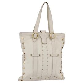 Valentino Borsa Tote in Pelle Bianco Oro Auth bs31012