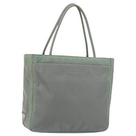Bolso Tote PRADA de nailon caqui plata auténtico bs31017