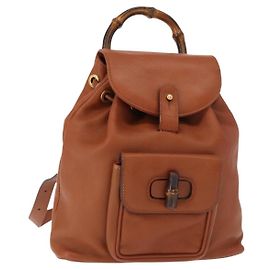 Zaino in pelle Gucci Bamboo marrone oro 003 2058 0030 Auth BA7970