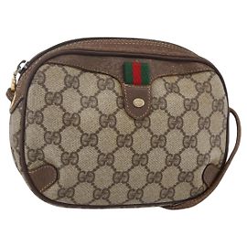 Borsa Sherry Line GG Supreme Web di GUCCI in PVC beige e oro 156 02 066 Auth BA7963