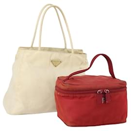 PRADA Borsa a Mano Nylon 2 Set Rosso Bianco Auth bs30661