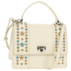 Borsa a mano in pelle Jimmy Choo Studs 2 in 1 Bianco Argento Auth 149491M