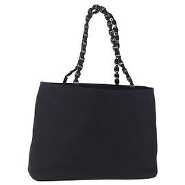 Borsa a spalla a catena Salvatore Ferragamo in tela nera e argento autentica 151869