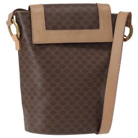 Céline CELINE Macadam Canvas Kreis Schultertasche aus PVC-Leder in Braun und Gold Auth 153927