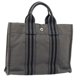 Hermès HERMES Fourre ToutPM Handtasche aus Canvas Grau Silber Auth 154596