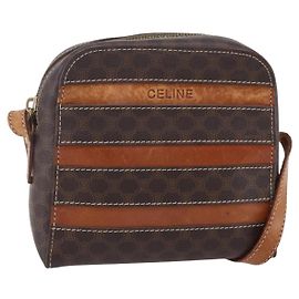 Céline CELINE Macadam Canvas Schultertasche aus PVC-Leder in Braun und Gold Auth ar13775
