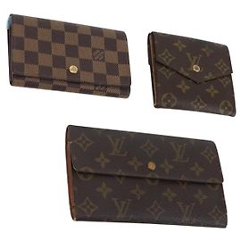 Carteira LOUIS VUITTON Monogram Damier Ebene 3 peças LV Auth bs31237
