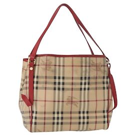 BURBERRY Nova Check Tote Bag PVC Beige Gold Auth 153484