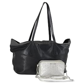 Sac à épaule en cuir Jimmy Choo 2 pièces Noir Argent Auth BA7835