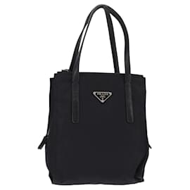 PRADA Borsa a mano in nylon pelle nera argento Auth SW1713