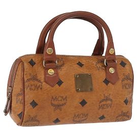 Borsa MCM Logogram Vicetos in pelle PVC marrone e oro Auth BA7357