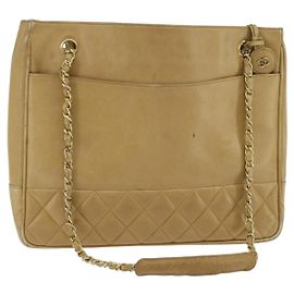 CHANEL Borsa a Spalla Matelassé con Catena in Pelle di Agnello Beige Oro CC Auth 150131