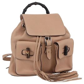 Zaino in pelle beige oro GUCCI Bamboo 370833 Auth fm4914
