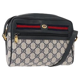 Borsa a Spalla Gucci GG Supreme Sherry Line PVC Blu Navy Oro 119 02 087 Auth gh1136
