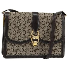 Céline Borsa a Spalla Celine C Sulky in Tela Marrone Oro Auth gh1083