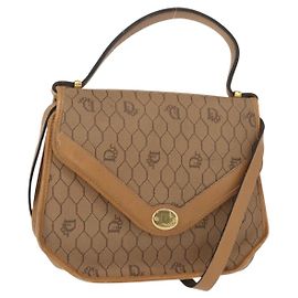 Sac à main en toile nid d'abeille Christian Dior en cuir PVC 2 en 1 beige doré Auth am9485