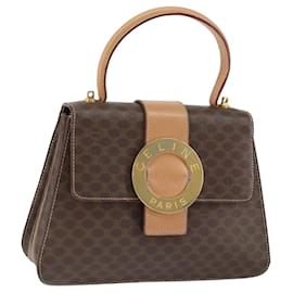 Céline Borsa a mano in tela Macadam Circle CELINE in pelle PVC marrone oro Auth 149189