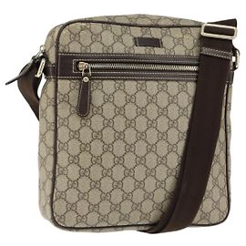 Gucci Bolsa de Ombro GG Supreme PVC Marrom Dourado 201448 Auth 146911