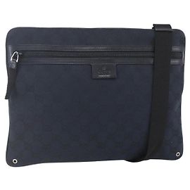 Borsa a Spalla GG Canvas Gucci Nera Argento 90476 Auth am9461