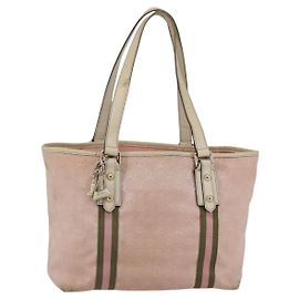 Borsa Tote Gucci GG Canvas Sherry Line Rosa Oro 137396 Auth 144533
