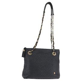 BALLY Borsa a Spalla con Catena Pelle Blu Navy Oro Auth BA6225