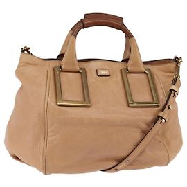 Chloé Borsa a mano in pelle Chloe Etel 2 in 1 Beige Oro Auth am9116