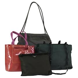 PRADA Borsa a Spalla Nylon Smaltato 4Set Rosa Kaki Verde Auth bs29552